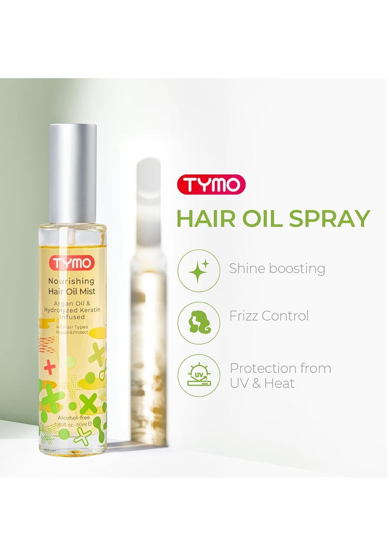 TYMO TYMO Argan Hair Oil Spray - Hydrating Veganic Natural 6 Blend Oil for Frizzy & Dry Hair, Organic Pure Formula, Daily Use for Hair, Smooth Damaged Ends, Olive Oil Infused, Add Shine  - Image 2