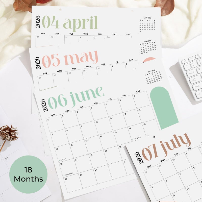 Paper Play Magnetic Calendar for Fridge Colorful Arc Calendar January 2026 to June 2027, 13.5x11 Inch, Monthly Calendar for Refrigerator, Large Writing Blocks with Holidays - Image 4