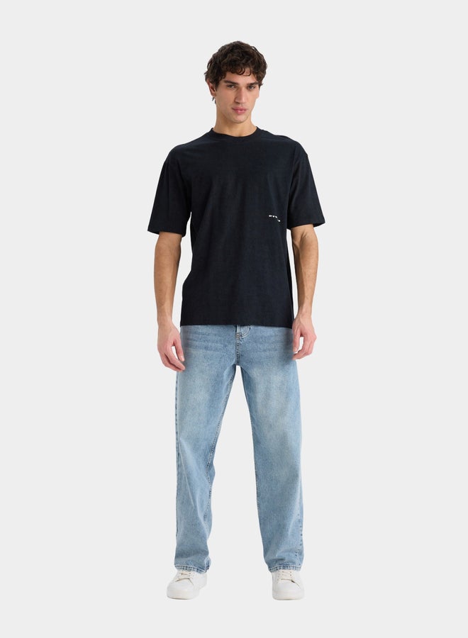 DeFacto DeFacto Men Black Boxy Fit Crew Neck Printed TShirt  - Image 4
