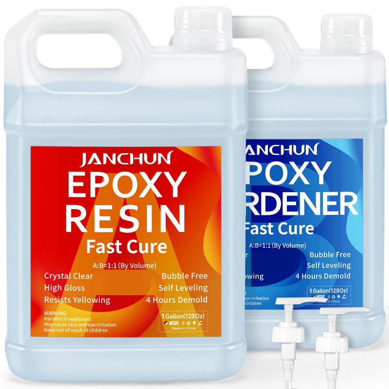JANCHUN Crystal Clear Epoxy Resin Kit 2 Gallon, Bubble-Free, Anti-Yellowing, Self Leveling Easy Mix 1:1 Coating and Casting Resin for Table Top, Molds, Tumbler Crafts, Painting, Jewelry, DIY Gifts - Image 1