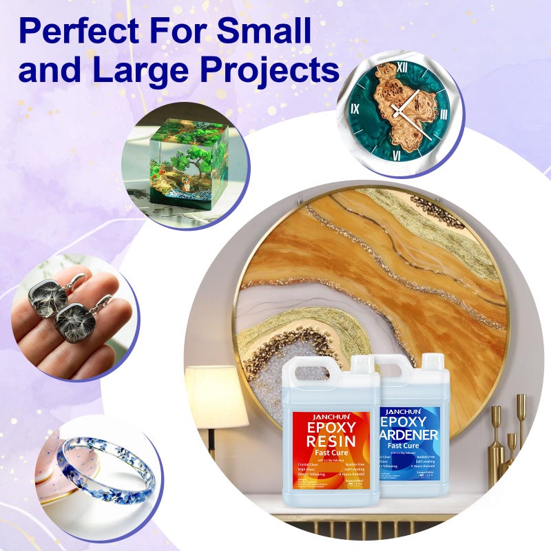 JANCHUN Crystal Clear Epoxy Resin Kit 2 Gallon, Bubble-Free, Anti-Yellowing, Self Leveling Easy Mix 1:1 Coating and Casting Resin for Table Top, Molds, Tumbler Crafts, Painting, Jewelry, DIY Gifts - Image 5