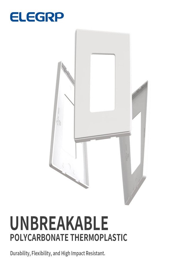 ELEGRP 1-Gang Screwless Decorative Wall Plates, Mid-Size Unbreakable Thermoplastic Faceplate Cover for Decorator Receptacle Outlet Switch, UL Listed (5 Pack, Matte White) - Image 4