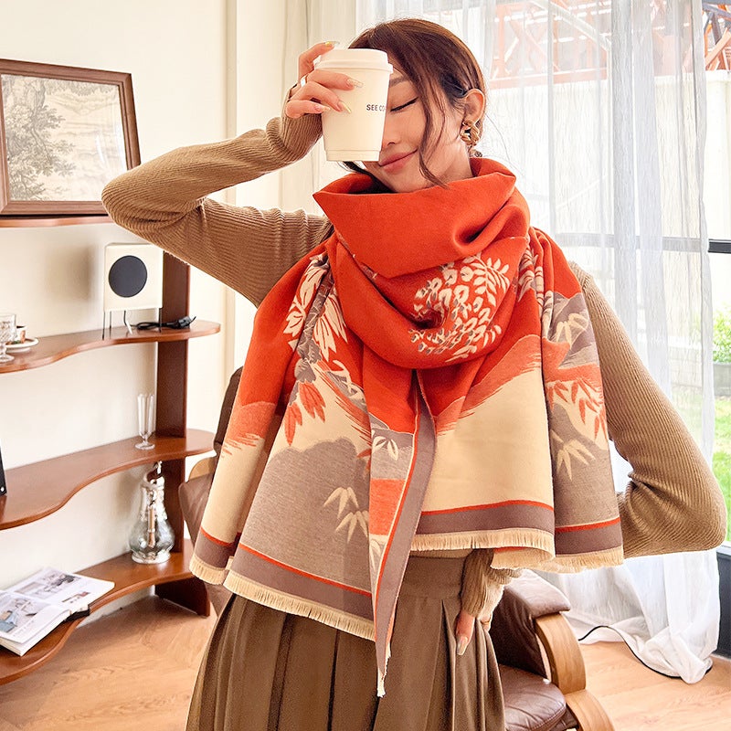 آي إس آي Korean Printed New Fashion Imitation Cashmere Scarf Women'S Dual-Use Air Conditioning Shawl Student'S Thickened Double-Sided Warm Neck - Image 3