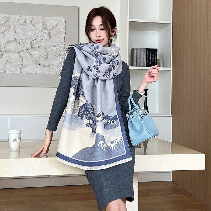 آي إس آي Korean Printed New Fashion Imitation Cashmere Scarf Women'S Dual-Use Air Conditioning Shawl Student'S Thickened Double-Sided Warm Neck - Image 4