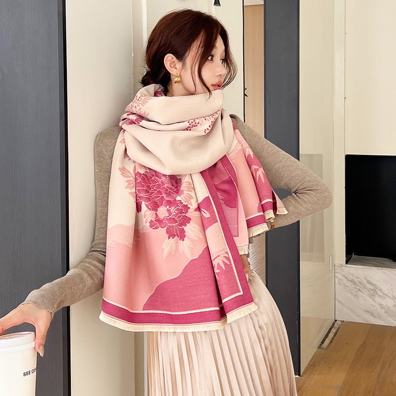 آي إس آي Korean Printed New Fashion Imitation Cashmere Scarf Women'S Dual-Use Air Conditioning Shawl Student'S Thickened Double-Sided Warm Neck - Image 1