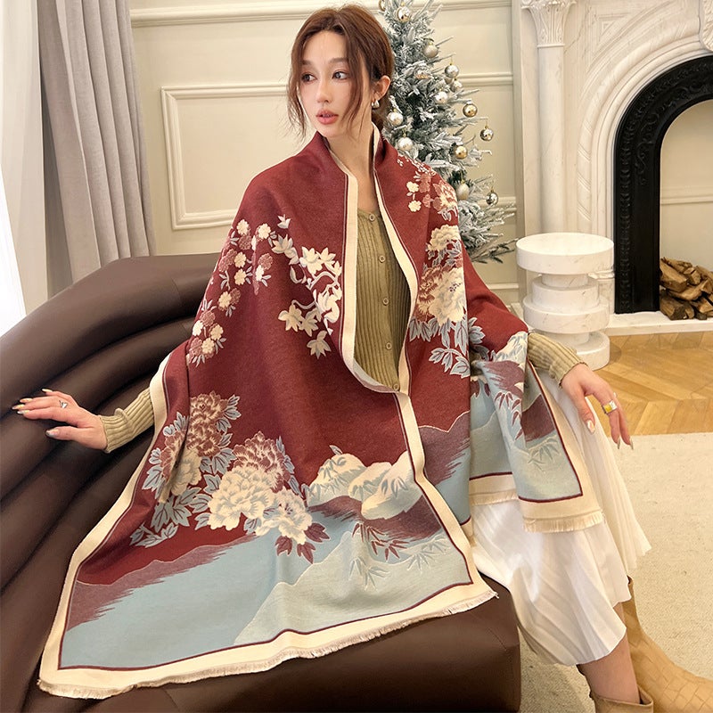 آي إس آي Korean Printed New Fashion Imitation Cashmere Scarf Women'S Dual-Use Air Conditioning Shawl Student'S Thickened Double-Sided Warm Neck - Image 5