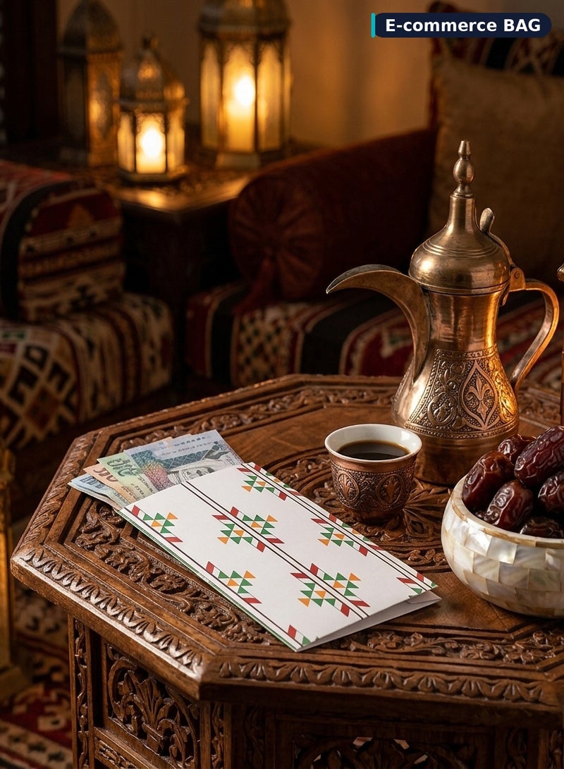 إي كوميرس باج اظرف عيدية فخمة 8 قطع - مظاريف فلوس ورق مقوى لامع بنقشة سدو تراثية، ظرف عيدية للعيد والزواج والمناسبات، عيديات اظرف عيد - Image 5
