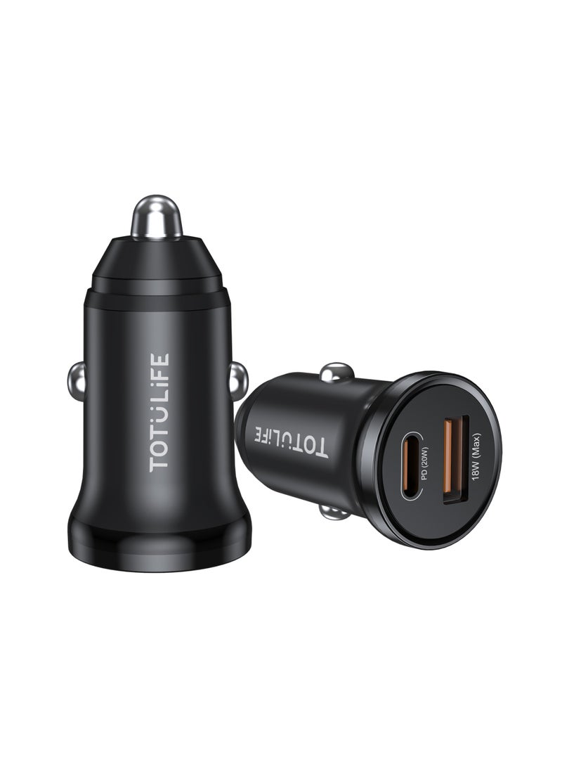 Totulife TOTU LIFE 20W Mini Car Charger with PD Type-C & QC3.0 USB-A Fast Charging – Black - Image 1