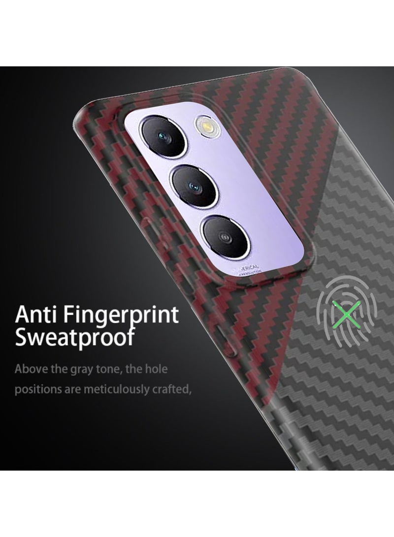 Wtech Hand Back Silicone Carbon Fiber Texture Case Cover For Vivo Y100 4G 2024 / Vivo V30 SE 5G 2024 / Vivo V30 Lite 4G 2024 / Vivo Y200e 5G 2024 Black/Red - Image 2