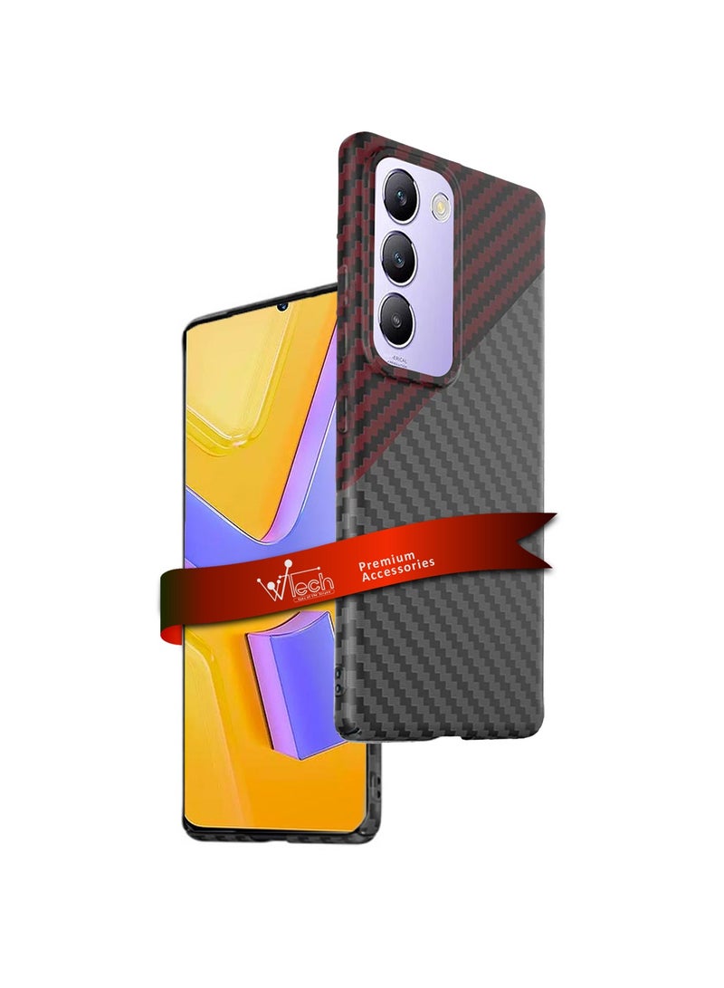 Wtech Hand Back Silicone Carbon Fiber Texture Case Cover For Vivo Y100 4G 2024 / Vivo V30 SE 5G 2024 / Vivo V30 Lite 4G 2024 / Vivo Y200e 5G 2024 Black/Red - Image 1