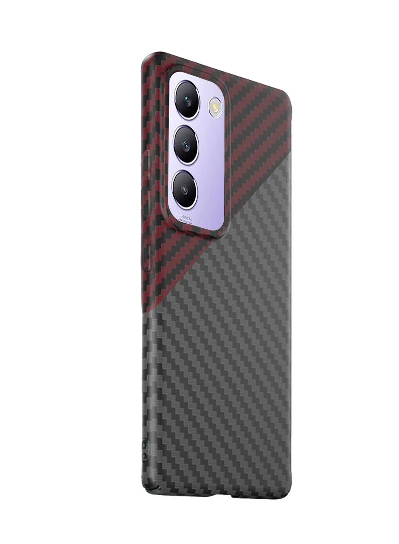Wtech Hand Back Silicone Carbon Fiber Texture Case Cover For Vivo Y100 4G 2024 / Vivo V30 SE 5G 2024 / Vivo V30 Lite 4G 2024 / Vivo Y200e 5G 2024 Black/Red - Image 3