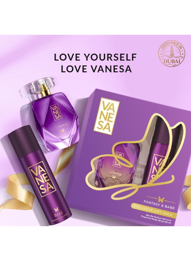 Vanesa مجموعة هدايا (مزيل العرق Babe 150 مل + عطر Fantasy 100 مل) - Image 2