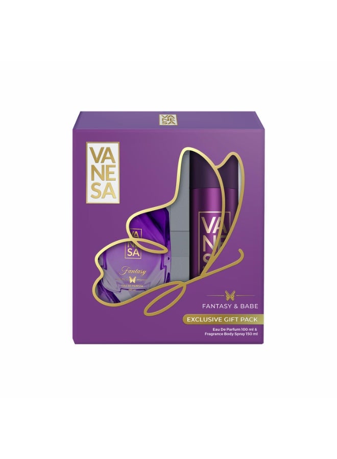 Vanesa مجموعة هدايا (مزيل العرق Babe 150 مل + عطر Fantasy 100 مل) - Image 1