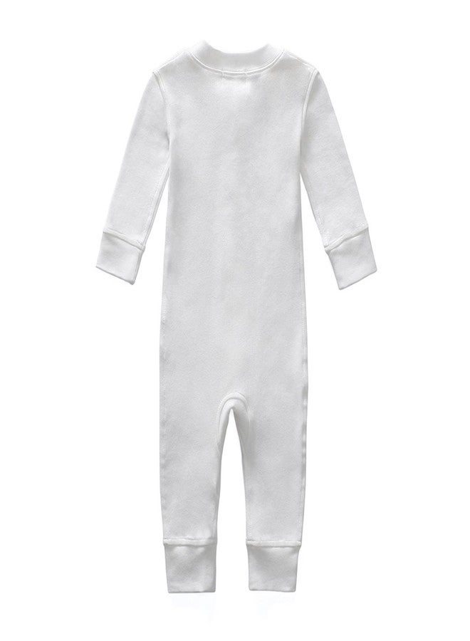 Owlivia Organic Cotton Baby Boy Girl Zip up Sleep N Play, Footless, Long Sleeve(0-3 Months, Ivory White) - Image 2