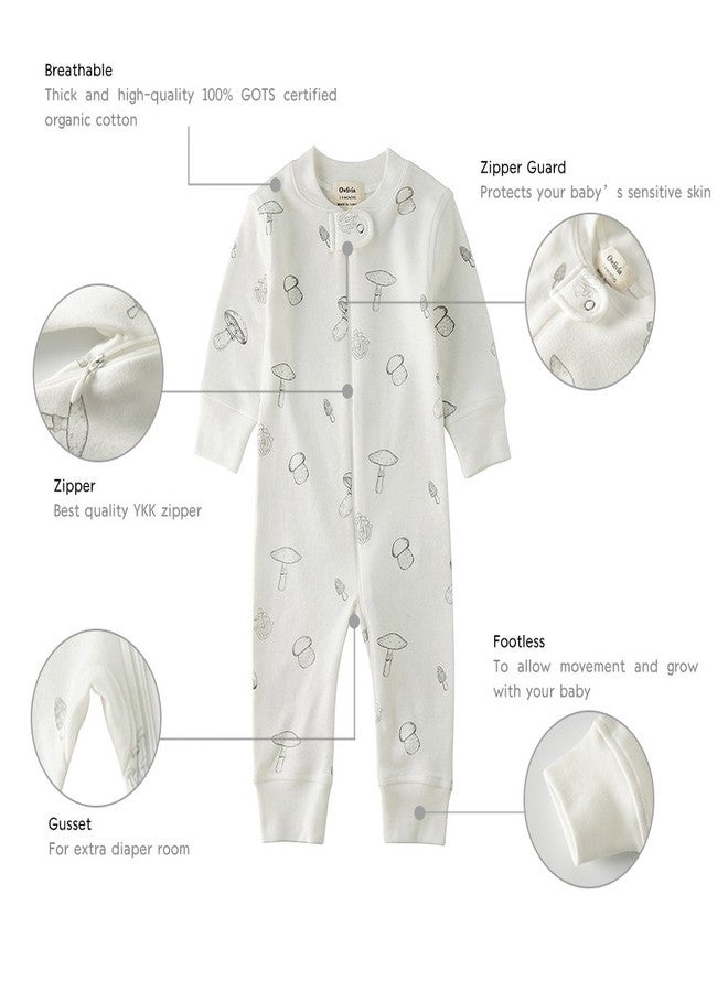 Owlivia Organic Cotton Baby Boy Girl Zip up Sleep N Play, Footless, Long Sleeve(0-3 Months, Ivory White) - Image 3