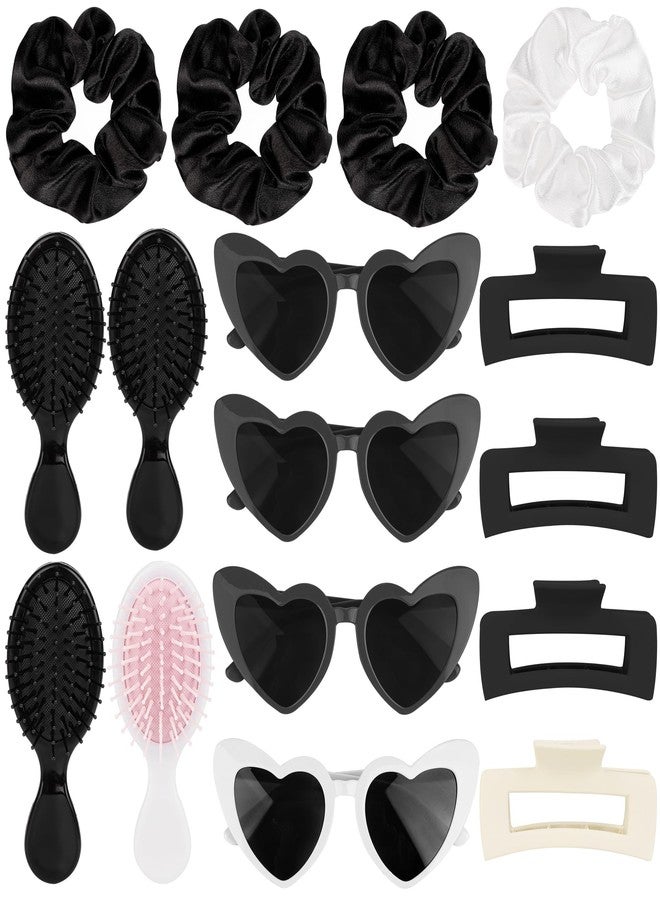 Elcoho 16 Pieces Bridesmaid Scrunchies Proposal Gifts Scrunchies Hair Claws Bachelorette Hair Clip Heart-shaped Sunglasses Combs Girls Gift for Bachelorette Wedding Party Favors, Black+White - Image 1