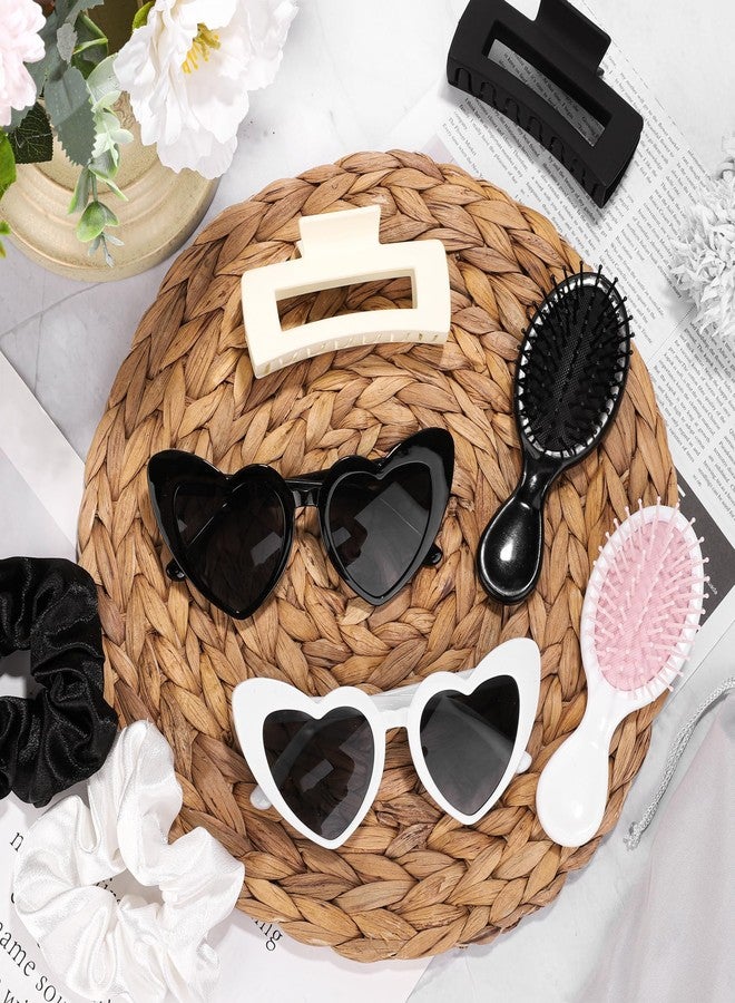 Elcoho 16 Pieces Bridesmaid Scrunchies Proposal Gifts Scrunchies Hair Claws Bachelorette Hair Clip Heart-shaped Sunglasses Combs Girls Gift for Bachelorette Wedding Party Favors, Black+White - Image 4