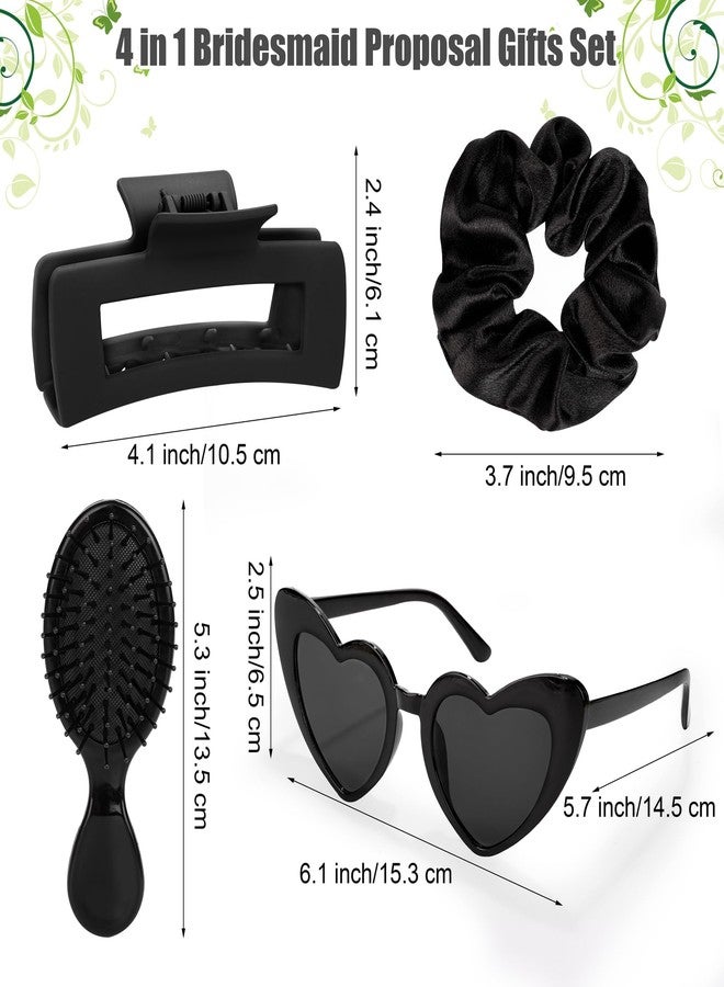 Elcoho 16 Pieces Bridesmaid Scrunchies Proposal Gifts Scrunchies Hair Claws Bachelorette Hair Clip Heart-shaped Sunglasses Combs Girls Gift for Bachelorette Wedding Party Favors, Black+White - Image 2