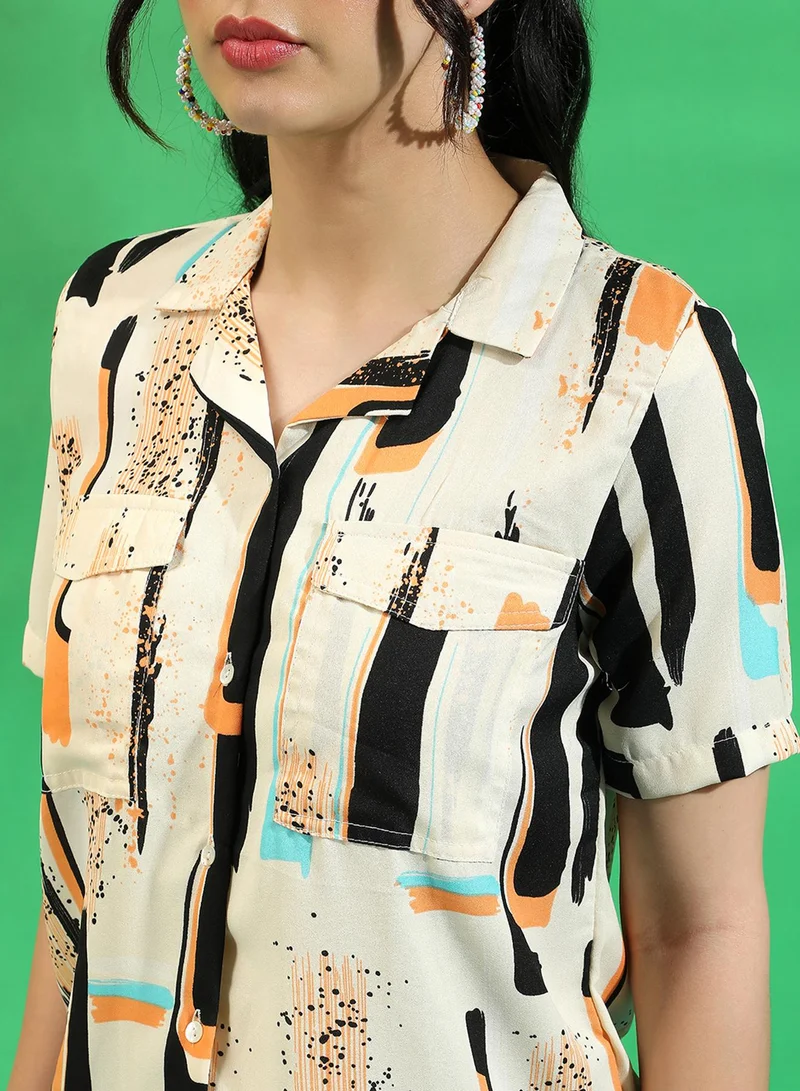 PINACOLADA Women's Pale Yellow Abstract Print Top