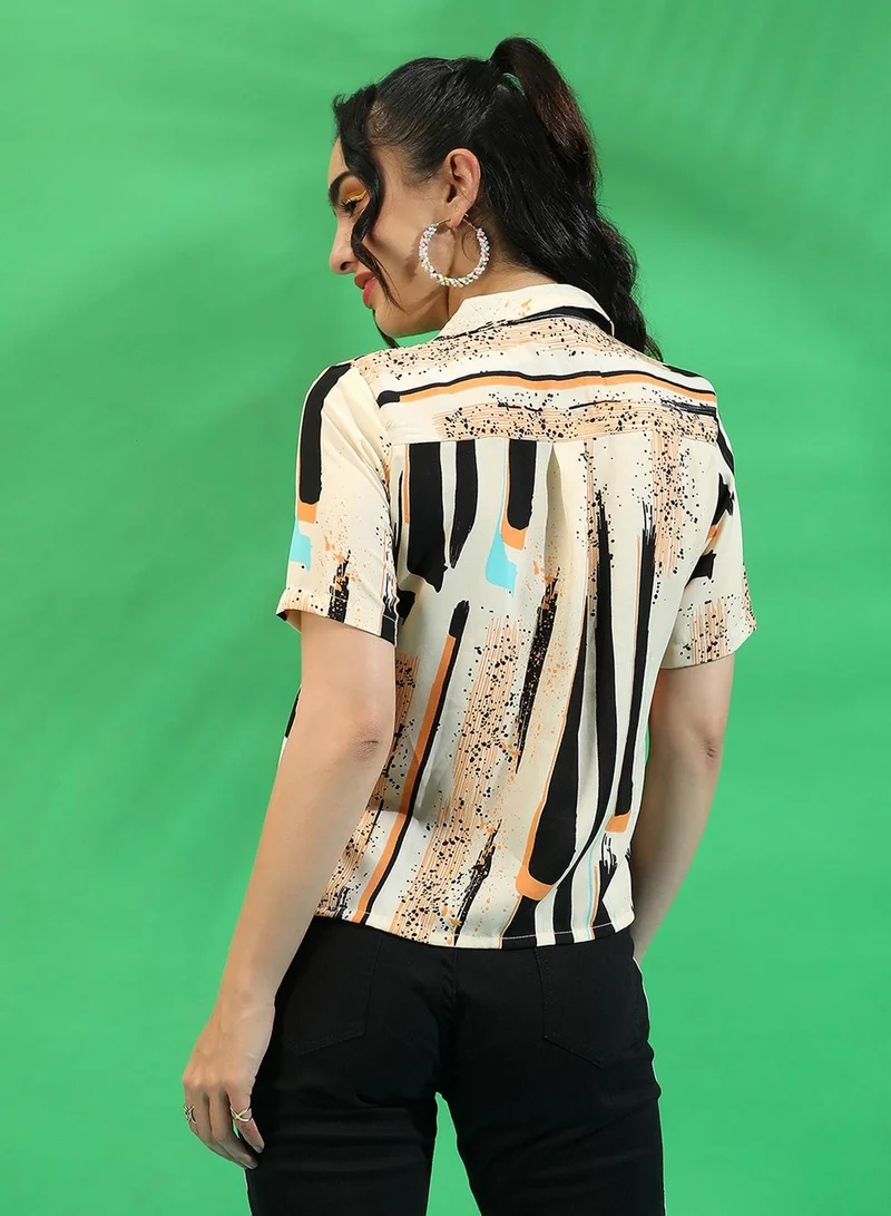 PINACOLADA Women's Pale Yellow Abstract Print Top