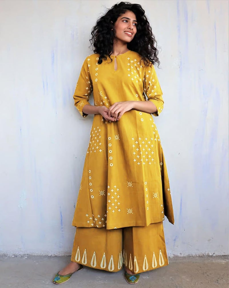 ANNI DESIGNER Women's Rayon Viscose A-Line Printed Kurta with Palazzo (CHAURYA Yellow_XL_Yellow_X-Large) - Image 3