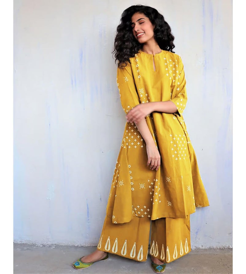 ANNI DESIGNER Women's Rayon Viscose A-Line Printed Kurta with Palazzo (CHAURYA Yellow_XL_Yellow_X-Large) - Image 4