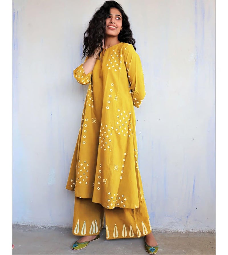 ANNI DESIGNER Women's Rayon Viscose A-Line Printed Kurta with Palazzo (CHAURYA Yellow_XL_Yellow_X-Large) - Image 5
