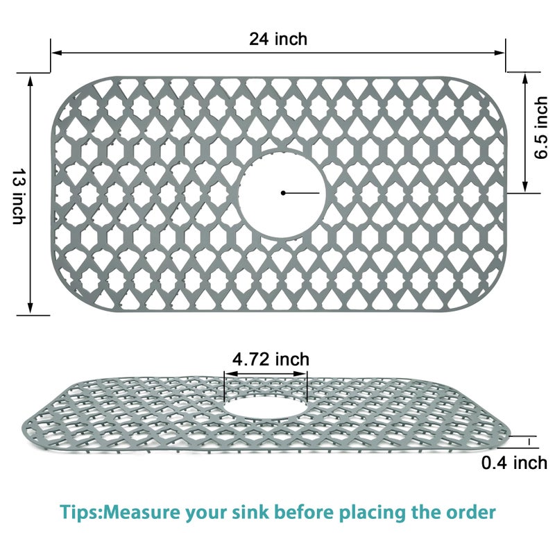 SAMSIER واقيات حوض Samsier لحوض المطبخ 13X11 و16X12 و19X14 و22X13 و24X13 و26X14 و28X14 و30X16 شبكة كبيرة من السيليكون لقاع حوض المزرعة (24 × 13 تصريف مركزي) - Image 5