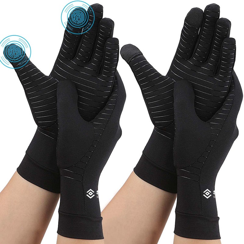 Semikk 2 Pairs Compression Full Finger Arthritis Gloves, Copper Glove with Touch Screen Fingers for Everyday Support, Hand Joint Pain, Carpal Tunnel, Tendonitis, Trigger Finger, Fit for Men & Women (Small) - Image 1