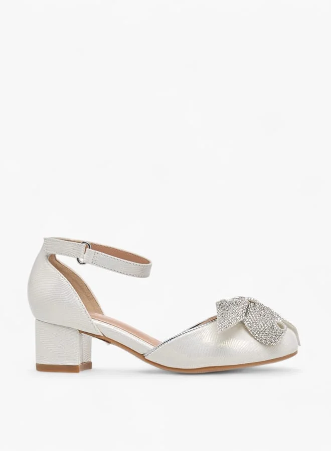 سيليست Girls Bow Applique Block Heel Shoes With Hook And Loop Closure