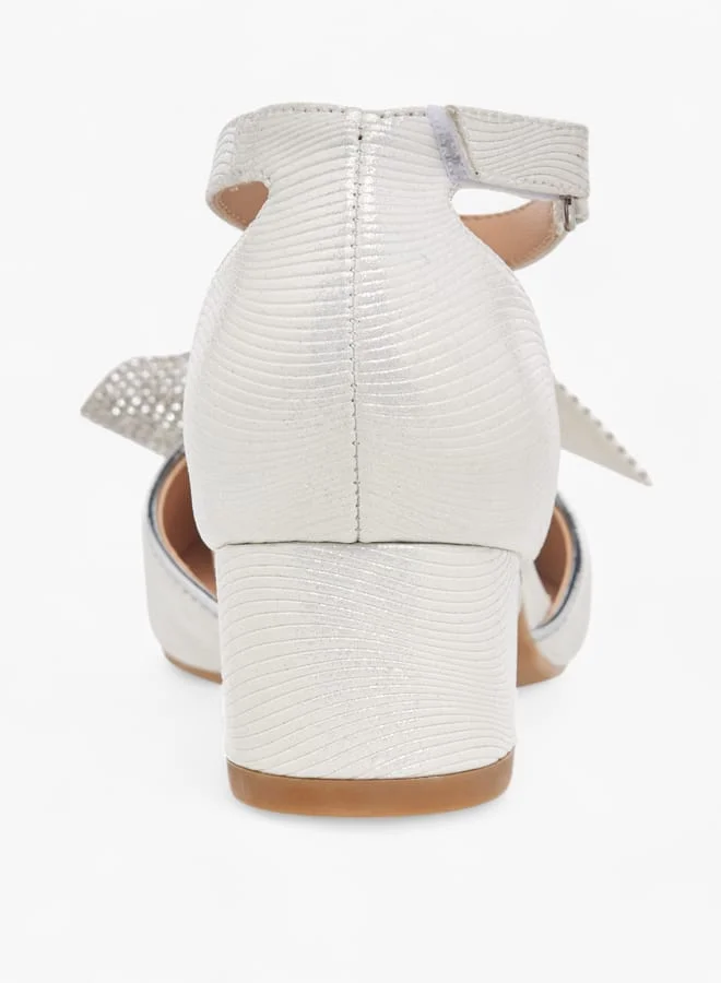 سيليست Girls Bow Applique Block Heel Shoes With Hook And Loop Closure