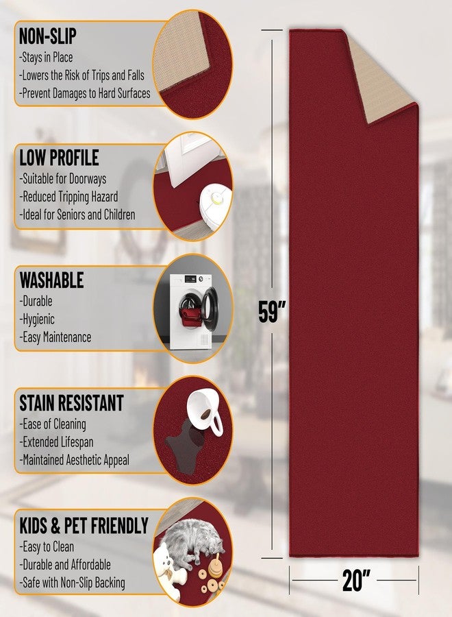 Ottomanson Hallway Runner Rug 20" x 59" Non Slip Solid Area Rugs Easy to Clean Laundry Rug Runner Durable & Pet Friendly Floor Carpet Runners for Hallways Entryway Living Room Kitchen, Red - Image 2