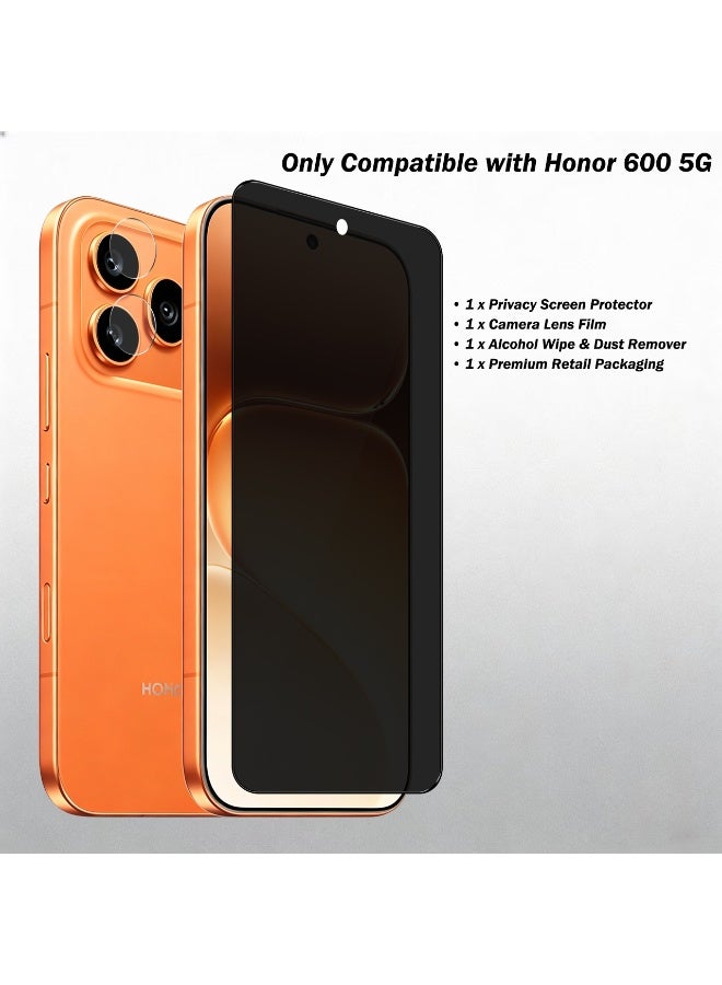 Wechdo 2 Pack for Honor 600 5G 5G Premium Tempered Glass Privacy Screen Protector, 1 Pack Front Privacy Screen Protector and 1 Pack Camera Lens Film, with 9H Hardness, Anti-Fingerprint, Anti-Shatter, Bubble-Free & Easy Installation - Image 2