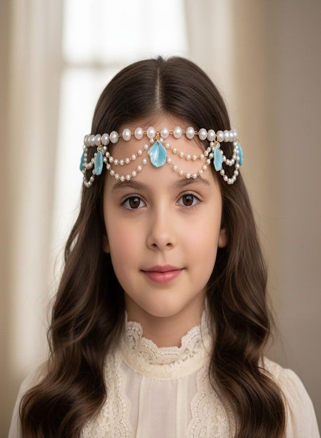 ووي طوق رأس متعدد الطبقات من اللؤلؤ من Woeoe للبنات، سلسلة رأس من الصدف، إكسسوار شعر من الصدف - Image 3