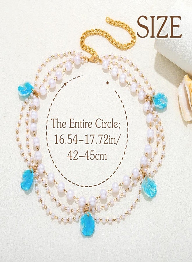 ووي طوق رأس متعدد الطبقات من اللؤلؤ من Woeoe للبنات، سلسلة رأس من الصدف، إكسسوار شعر من الصدف - Image 4