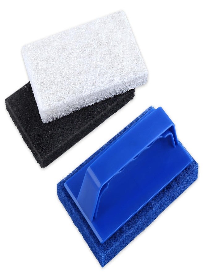 LEONTOOL Handled Bath Scrubber Set 3 Pcs Non-Scratch Bathroom Scrubbing Pads with 1 Pc Handle, Reusable Cleaning Sponge Scrub Brush for Cleaning Shower Tile Bathtube Sink Spas Tubs Swimming Pool Step - Image 1