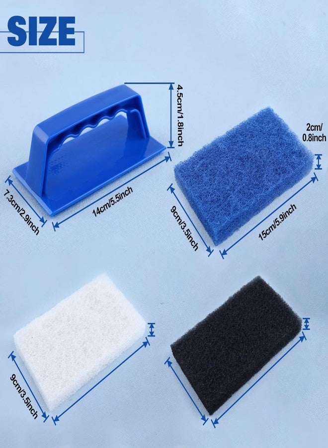 LEONTOOL Handled Bath Scrubber Set 3 Pcs Non-Scratch Bathroom Scrubbing Pads with 1 Pc Handle, Reusable Cleaning Sponge Scrub Brush for Cleaning Shower Tile Bathtube Sink Spas Tubs Swimming Pool Step - Image 2