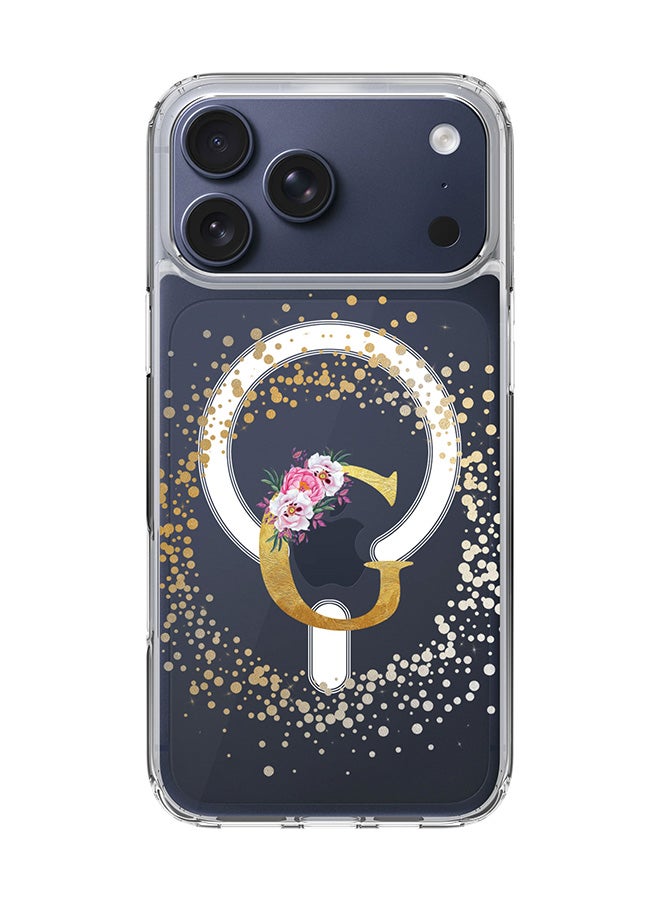 Stylizedd Classic Clear MagSafe Case for iPhone 17 Pro Max , Hybrid Soft Case Flexible Edges Anti Drop TPU PC Gel Thin Transparent Cover [ Designed for iPhone 17 Pro Max ] - Custom Monogram Initial Letter Floral Pattern Alphabet - G  (Clear )