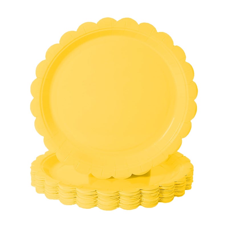 BEFORYOU 50PCS Scalloped Disposable Paper Plates Dessert Cake Party Plates for Baby Shower, Wedding,Bridal Shower Birthday Party Supplies (Yellow, 7IN) - Image 1