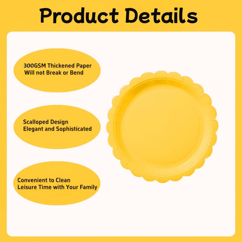 BEFORYOU 50PCS Scalloped Disposable Paper Plates Dessert Cake Party Plates for Baby Shower, Wedding,Bridal Shower Birthday Party Supplies (Yellow, 7IN) - Image 5