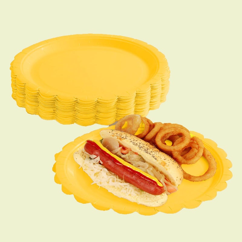 BEFORYOU 50PCS Scalloped Disposable Paper Plates Dessert Cake Party Plates for Baby Shower, Wedding,Bridal Shower Birthday Party Supplies (Yellow, 7IN) - Image 4