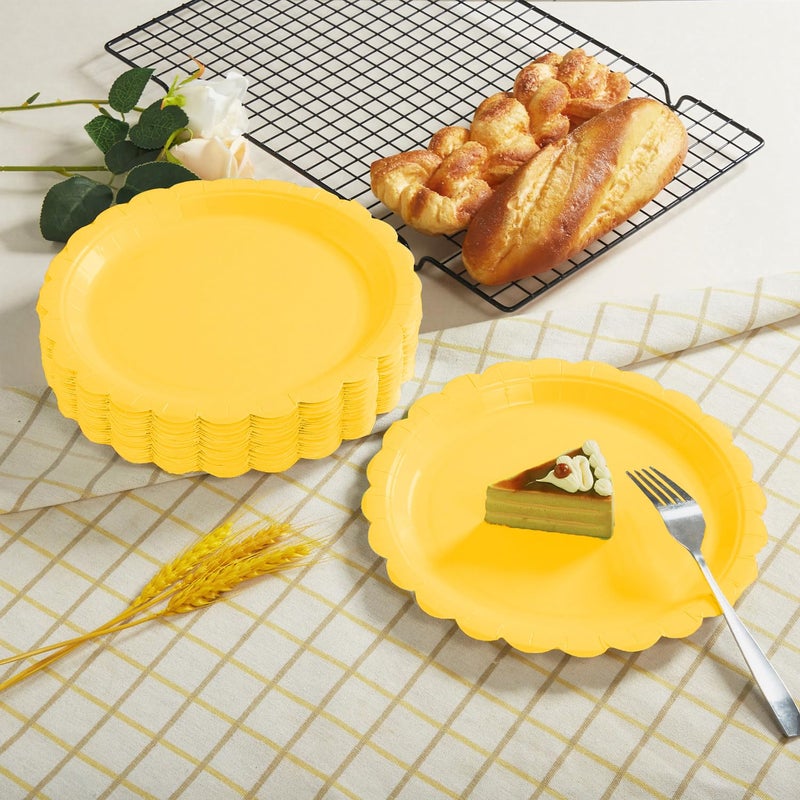BEFORYOU 50PCS Scalloped Disposable Paper Plates Dessert Cake Party Plates for Baby Shower, Wedding,Bridal Shower Birthday Party Supplies (Yellow, 7IN) - Image 3