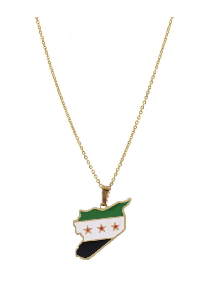 971MEDIA Syria Flag Necklace Steel Chain Gold Color - Image 1