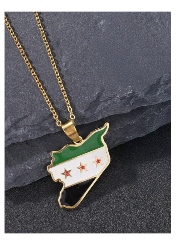 971MEDIA Syria Flag Necklace Steel Chain Gold Color - Image 3