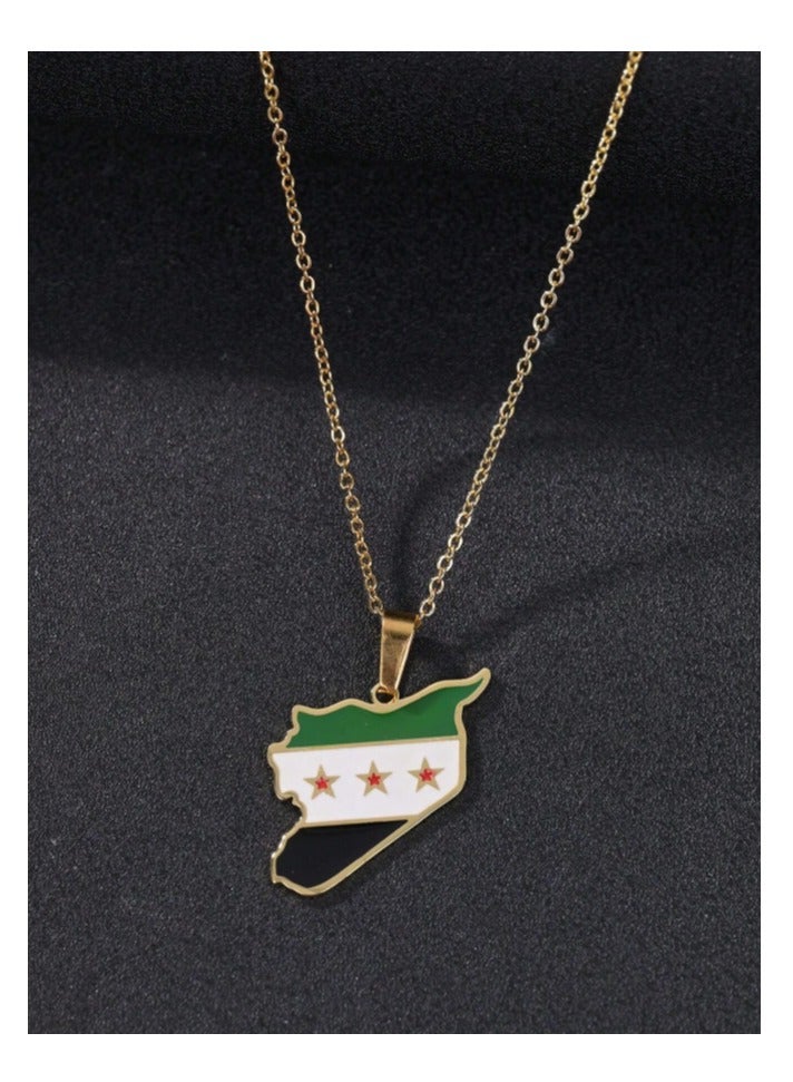 971MEDIA Syria Flag Necklace Steel Chain Gold Color - Image 2