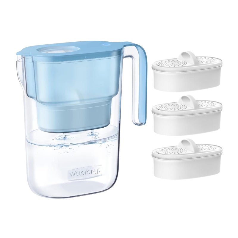 Waterdrop Water Filter Pitcher with 3 Filters, 5X Times Lifetime, Lasts 600 Gallon Long-Life, for Fridge, Countertop and Gift, Reduces PFOA/PFOS, Chlorine, 7-Cup Capacity, Elfin, Blue - Image 1