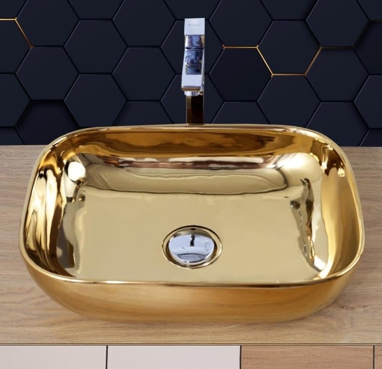 WARRIX Very Stylish Golden Wash Basin Luxurious Table Top Bathroom Sink Wash Basin 18 x 13 x 5 INCH Glossy finish FULL GOLDEN  - Image 2
