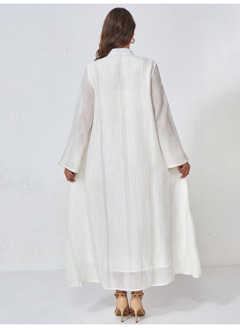Kaiyuede Bridal Abaya Wedding White Luxury Rose Gold Sequin Floral Polyester Opaque Lined Stand Collar S-XL - Image 2