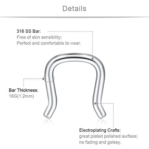 SCERRING 316L Surgical Steel U-Shaped Nose Ring Septum Piercing Hanger Retainer 16g 10PCS - Style 1# - Image 2