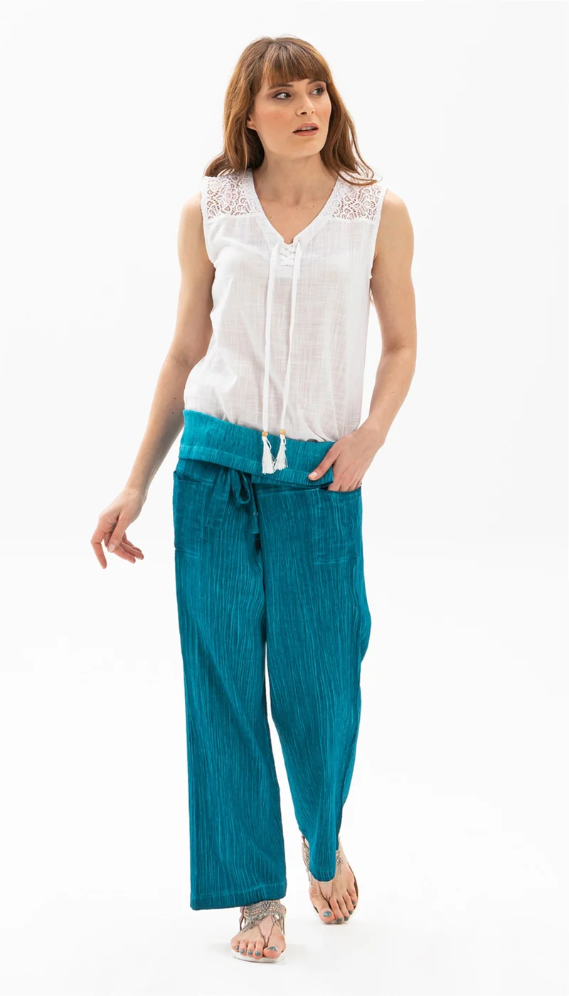 اليش شيل بيزي Unisex Şile Bezi Balıkçı Pantolon Turkuaz Trkz